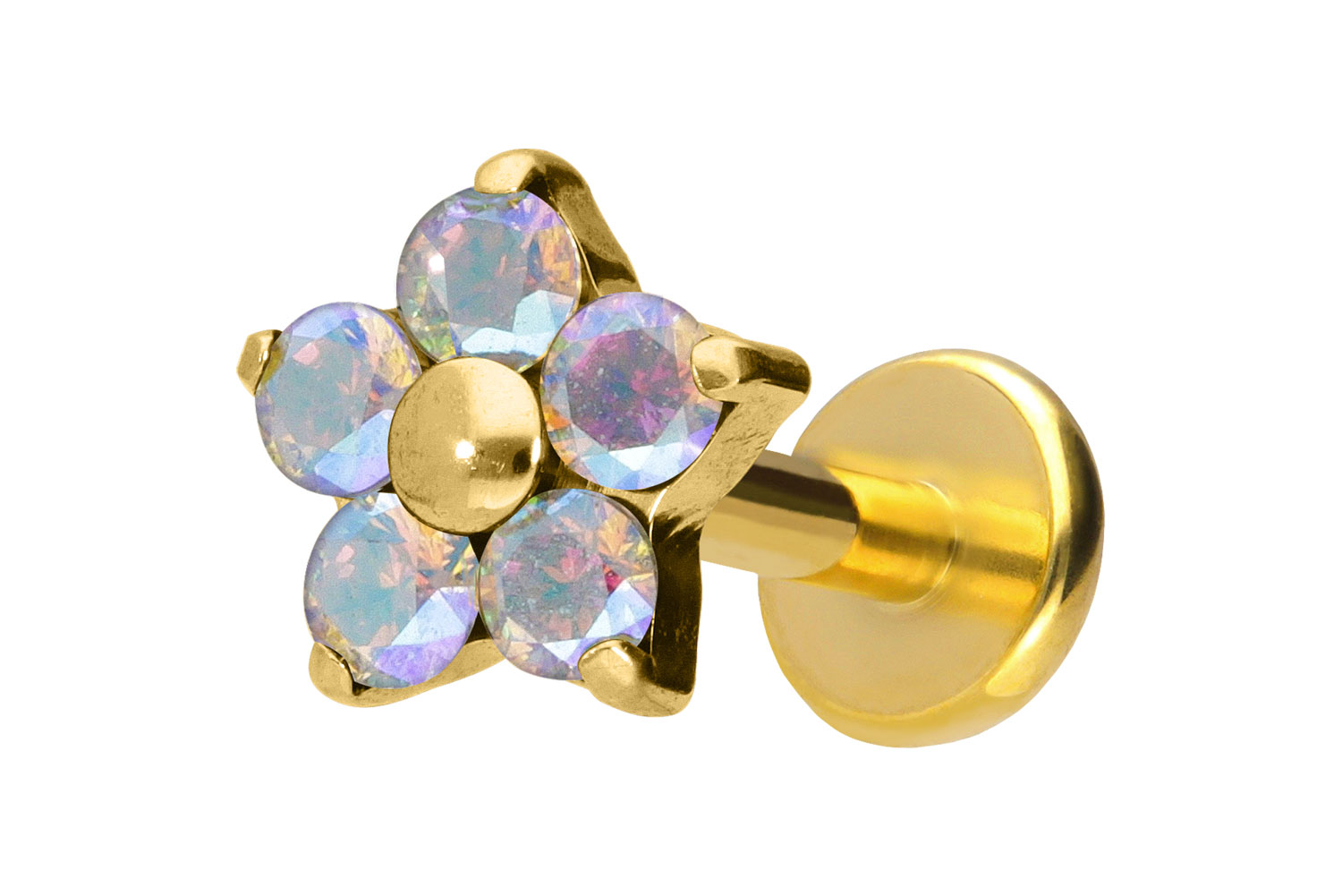 Titan Labret Piercing mit Push Fit KRISTALLBLUME